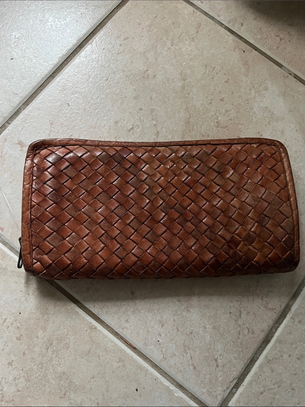 Braided Leather Zip-Around Wallet — Rich Brown
